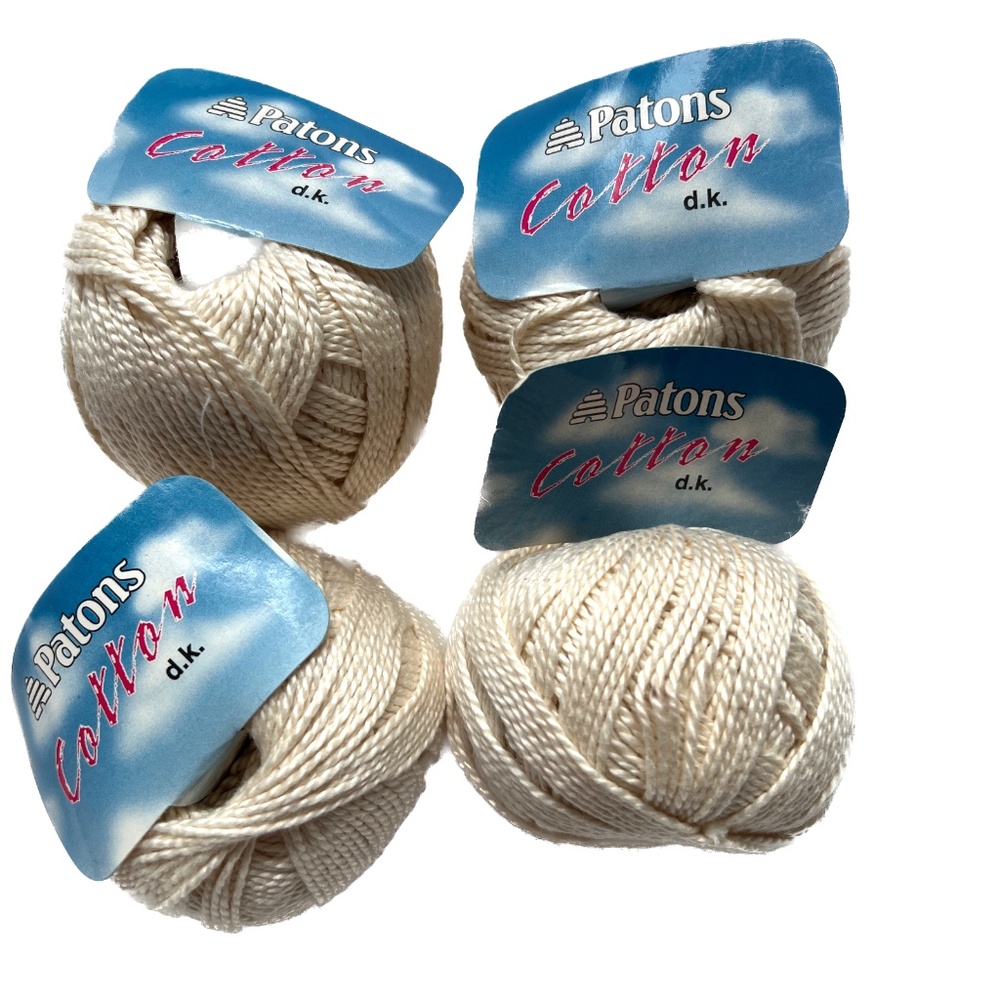 LOT of 4 Patons COTTON dk Ecru 116 yds / 50 g each 100% Cotton Same Dye Lot 3681